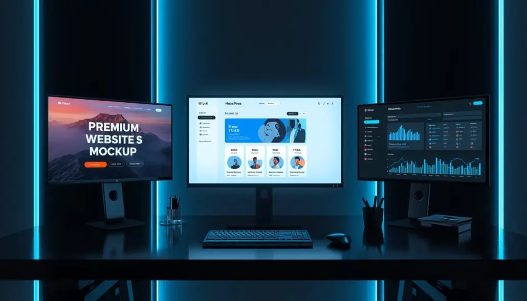 lucid-origin_Cinematic_modern_workspace_scene_featuring_floating_digital_screens_showcasing_s-2